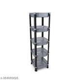 Grey plastic kitchen trolley with dish rack, 5-layer fruit & veg storage organizer stand